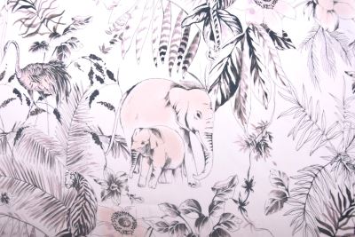 Viskózová látka ve smetanové barvě s potiskem exotických zvířat  MI52027/901