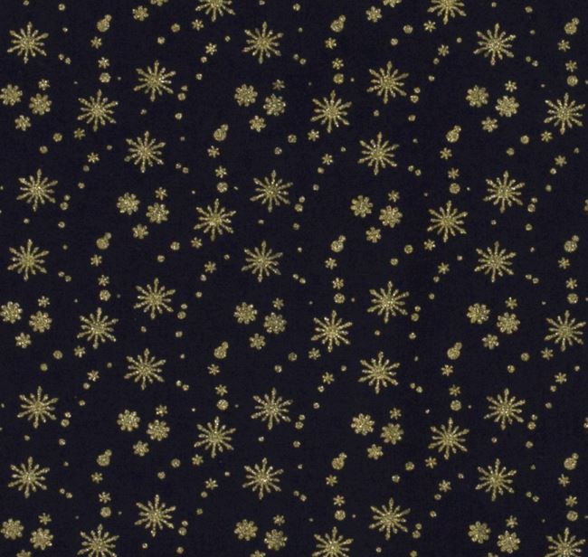 Vánoční látka z bavlny v modré barvě s potiskem zlatých hvězdiček 20711/008