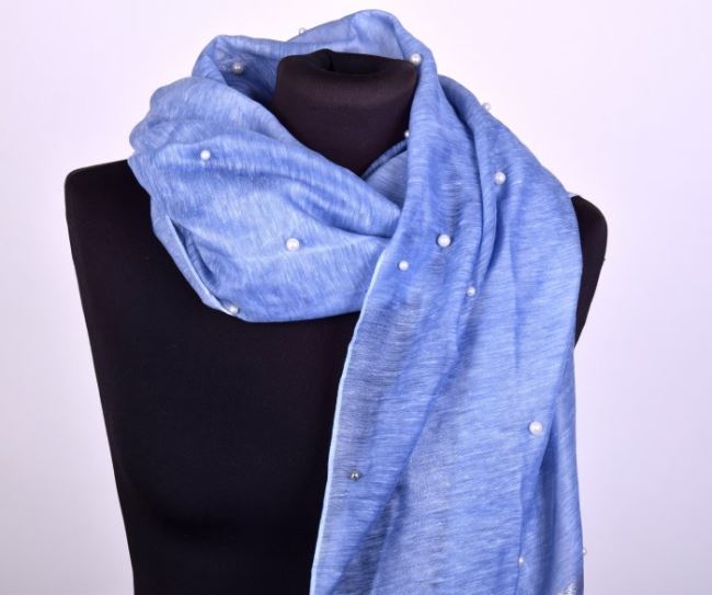 Šátek v modré barvě s perličkami SA09
