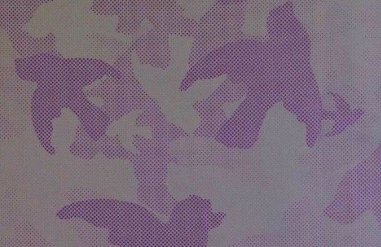 Šusťákovina s reflexním vzorem ptáčků ve fialové barvě 132.691/5024