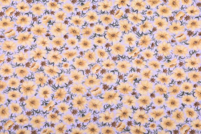 Americká bavlna na patchwork v lila barvě s květy 199PYOPM/06