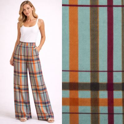 Viskózová látka v zelené barvě s potiskem kostky TF284