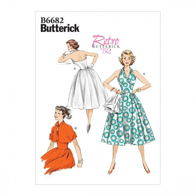 Střih Butterick na retro šaty ve velikosti 44-52 B6682-E5