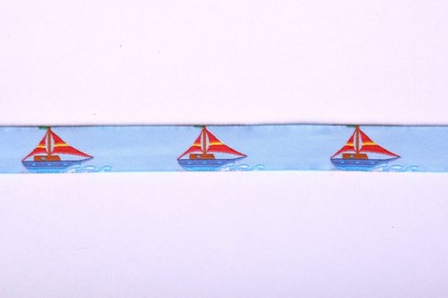 Ozdobná stuha s tkaným vzorem lodí 1,5 cm široká 20073