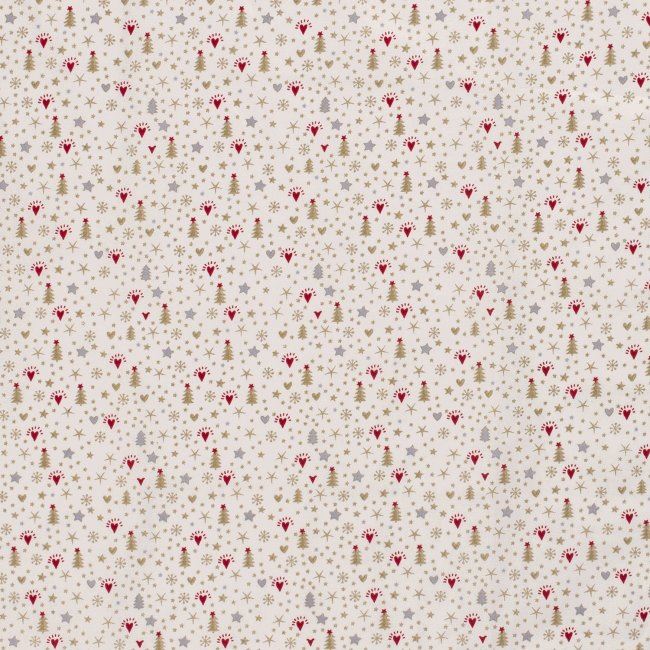 Vánoční látka z bavlny ve smetanové barvě s tématickým potiskem 14707/051