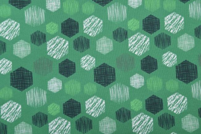 Bavlněný úplet v zelené barvě s geometrickým vzorem 63211