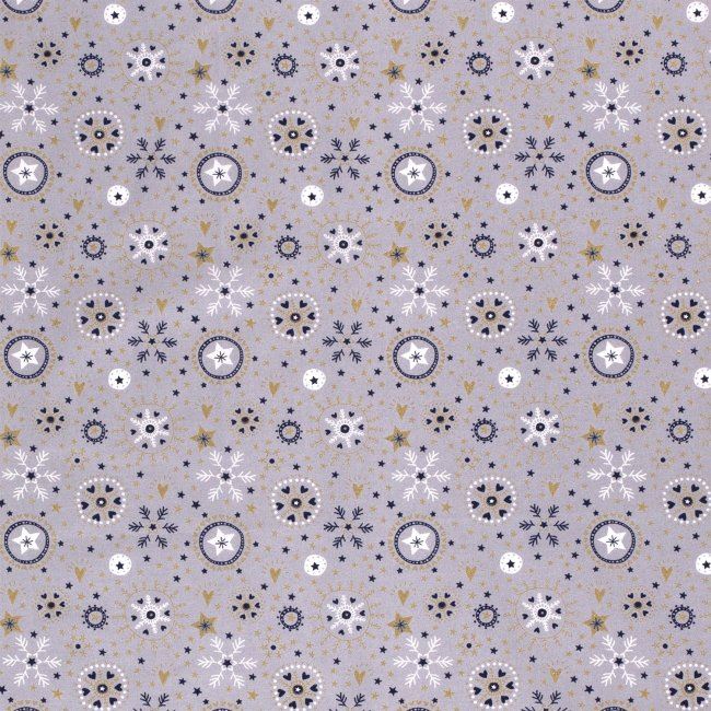 Vánoční látka z bavlny v šedé barvě s potiskem hvězd 14714/061