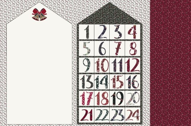 Vánoční látka z bavlny s digitálním potiskem adventního kalendáře K64007-001D