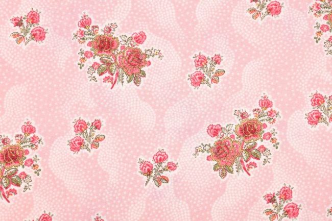 Americká bavlna na patchwork s květy a puntíky 199PYOPM/50