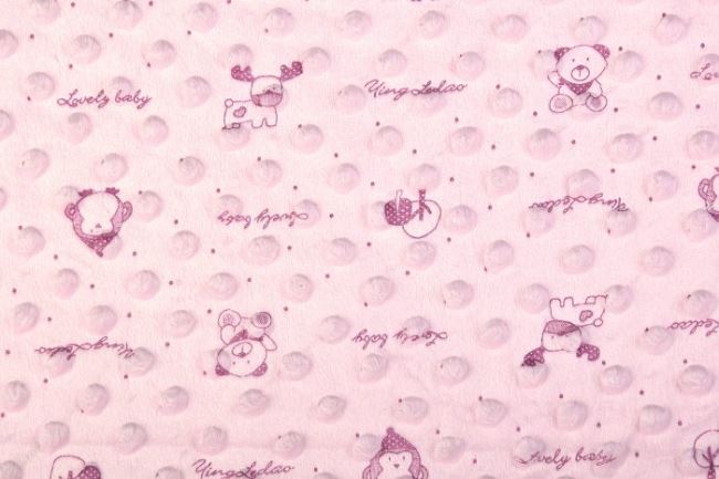 Minky fleece s potiskem v růžové barvě s vytlačenými puntíky 130.059/5017