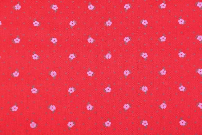 Bavlněné leské plátno v červené barvě s květy TM2001-092