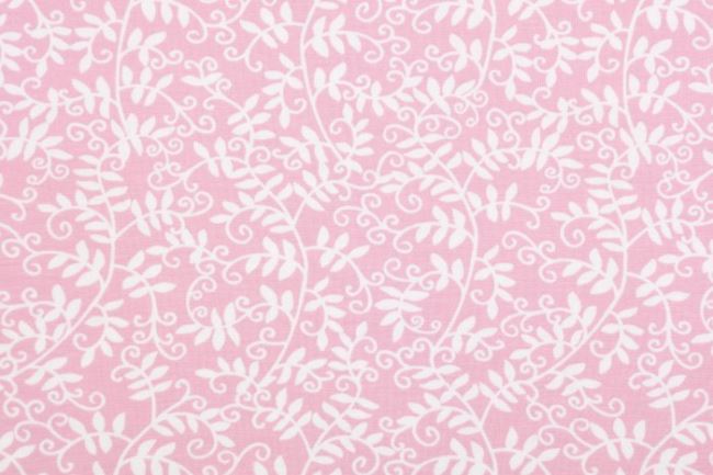 Bavlněný úplet v růžové barvě s potiskem listů 65365