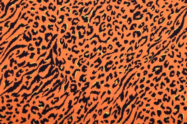 Viskózová látka v oranžové barvě se zvířecím vzorem 11744/036