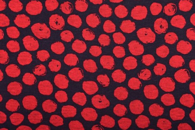 Silnější úplet v černé barvě s červeným vzorem  nepravidelných puntíků 12166/015