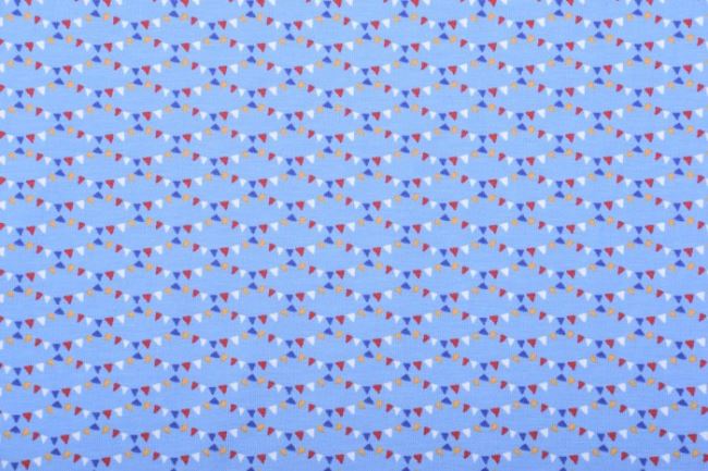 Bavlněný úplet v modré barvě s geometrickým potiskem 04711/002