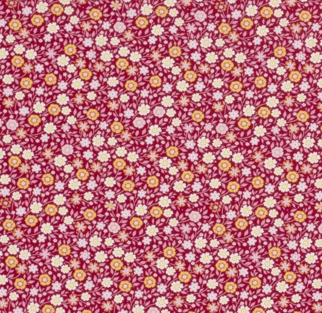Popelín ve vínové barvě s potiskem drobných květin 19709/019