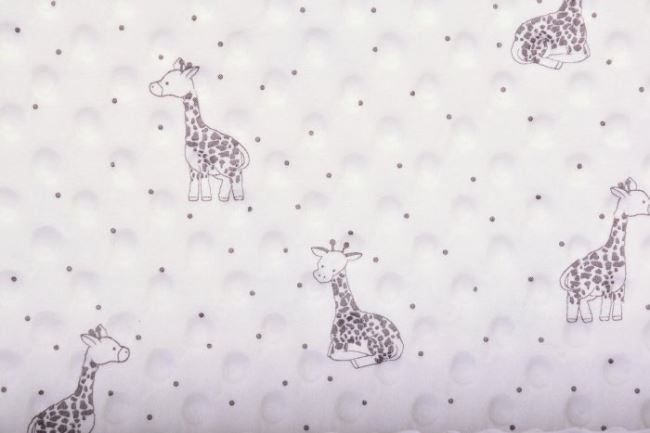 Minky fleece ve smetanové barvě s potiskem žiraf 15381/020