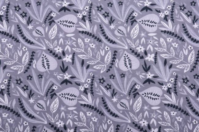 Bavlněný úplet v šedé barvě s květinovým folklórním vzorem 10614/063