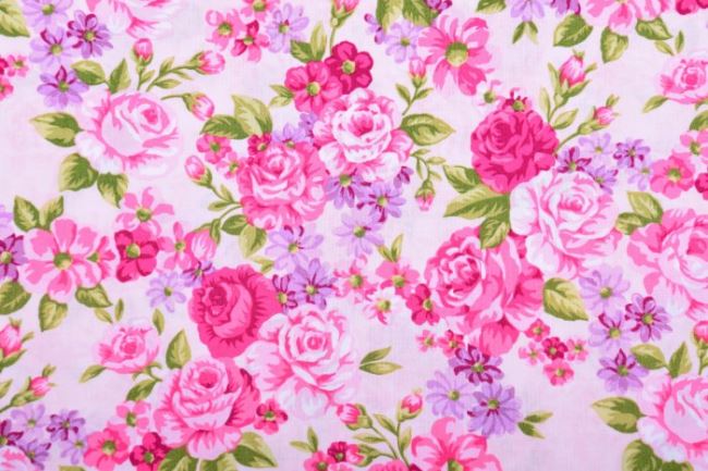 Americká bavlna na patchwork v růžové barvě s květinovým potiskem 199PYOPM/30