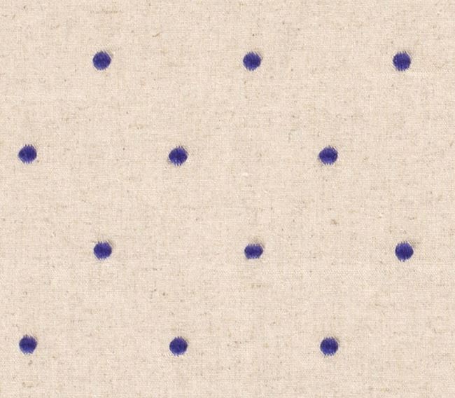 Lněná látka s příměsí viskózy v režné barvě s vyšitým vzorem puntíků 19163/005