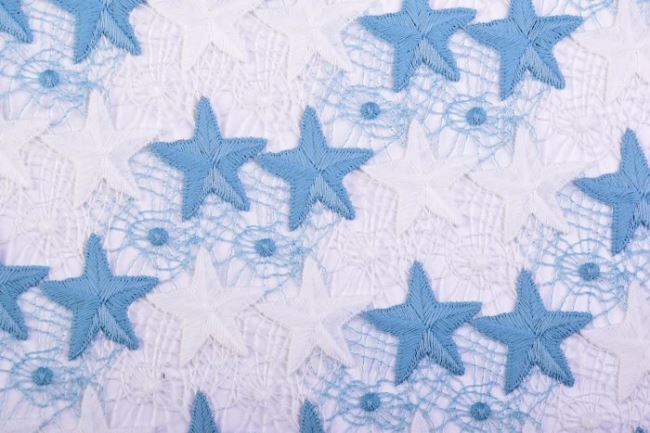 Krajka s tkaným vzorem šedo modrých hvězd 5895/050-09