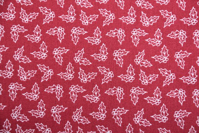 Vánoční látka z bavlny v červené barvě s potiskem cesmíny K15041-015D