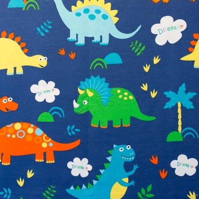 Dekorační látka v modré barvě s dinosaury 62029
