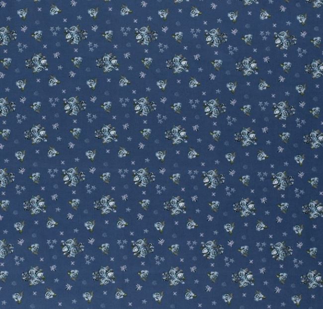 Bavlněná látka v modré barvě s potiskem květin 13083/007