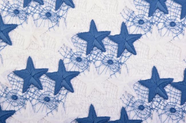 Krajka s tkaným vzorem modrých hvězd 5895/050-15