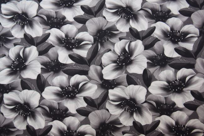 Bavlněný úplet v šedé barvě s digitálním potiskem květin S1760R-3225