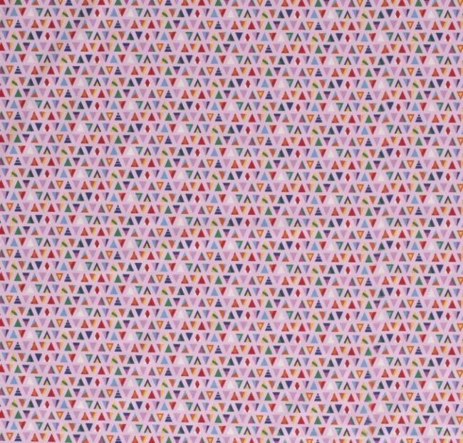 Bavlněný úplet v růžové barvě s potiskem trojúhleníků 12569/012