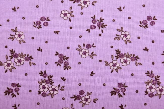 Popelín ve světle fialové barvě s potiskem květin 19406/043