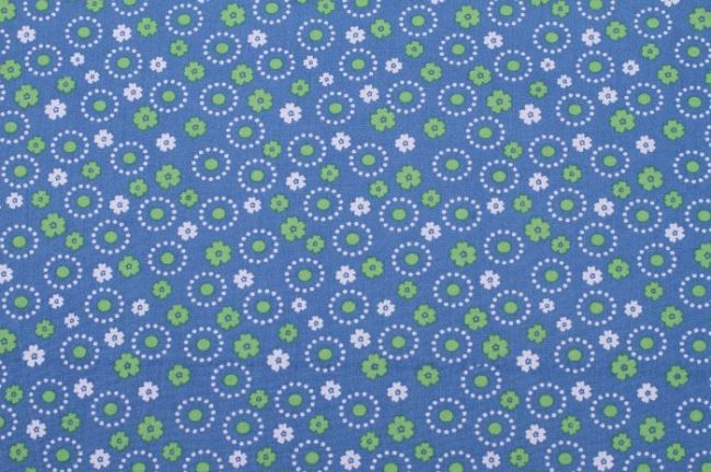Bavlna modrá s květy a puntíky 6492/005