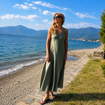 Set na šití lněných šatů na ramínka ve smetanové barvě SET71 (2)