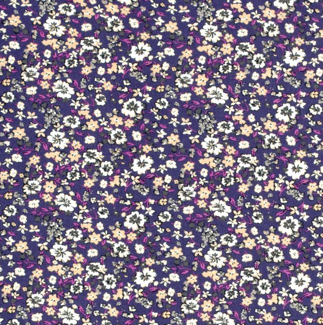 Viskózová látka ve fialové barvě s potiskem květin 20164/047
