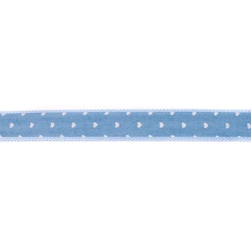 Džínová stuha v modré barvě s potiskem srdíček 43060