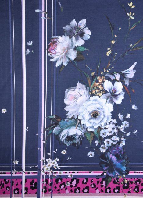 Viskozový úplet v modré barvě s květy 4A471/031