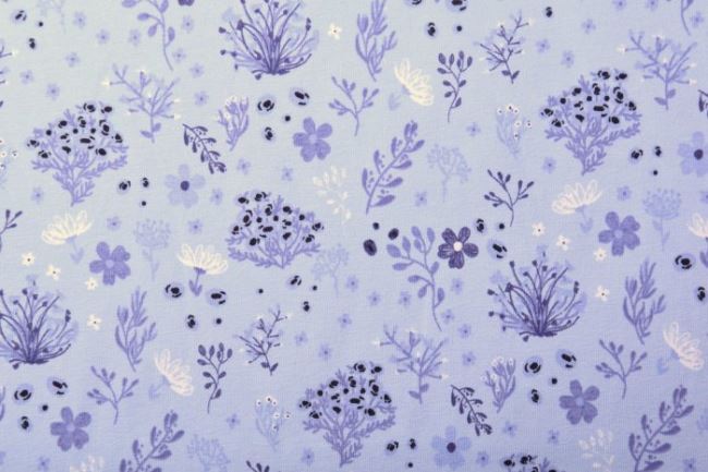 Bavlněný úplet ve světle fialové barvě s potiskem lučních květin 11697/043