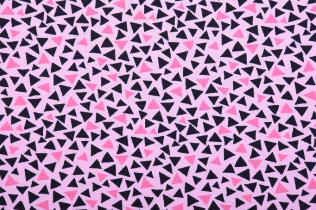 Bavlněný úplet v růžové barvě s potiskem trojúhelníků 04684/013