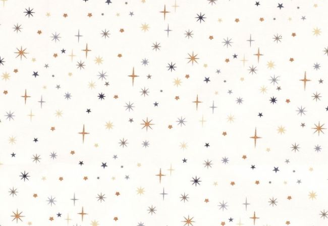 Vánoční látka z bavlny ve smetanové barvě s hvězdičkami 16701/051