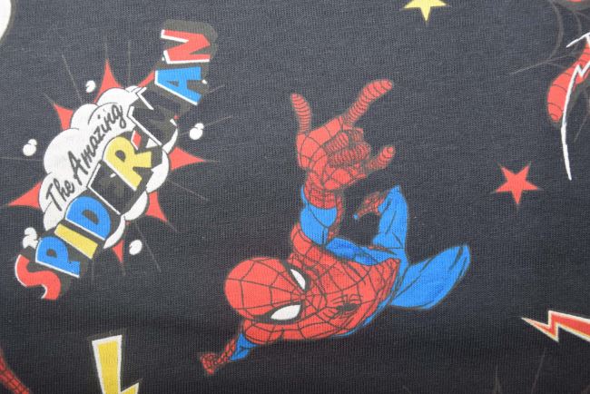 1 m bavlněného úpletu v šedé barvě s potiskem Spider-Man DS-KUP151