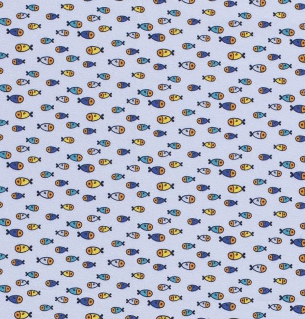 Bavlněný úplet ve světle modré barvě s potiskem neonových rybiček 17681/003