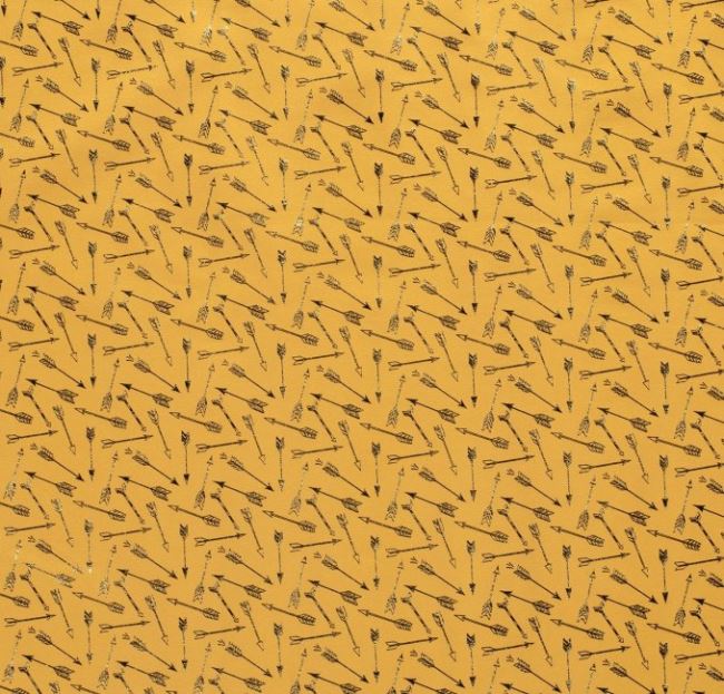 Bavlněný úplet žluté barvy se zaltými šípy 13045/034