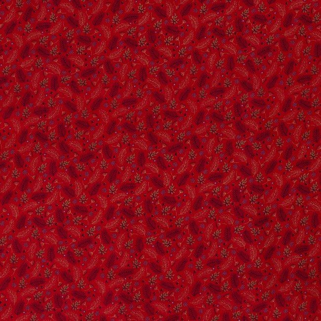 Vánoční látka z bavlny v červené barvě s potiskem větivček 14708/015