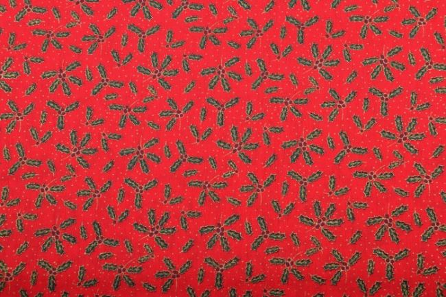 Vánoční látka z bavlny v červené barvě s potiskem cestmíny 12711/015
