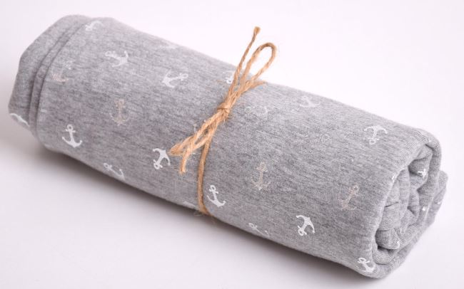 Rolička bavlněného úpletu v šedé barvě s fóliovým potiskem kotviček RO16516/063