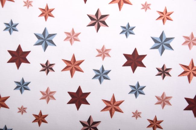 Vánoční látka z bavlny ve smetanové barvě s potiskem hvězdiček 18702/051