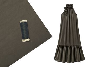 Set na šití šatů se zavazováním z umělého hedvábí Silky v khaki barvě SET97