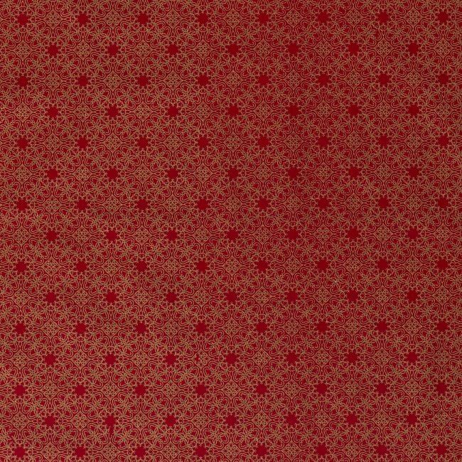 Vánoční látka z bavlny v červené barvě se zlatým potiskem 14700/015