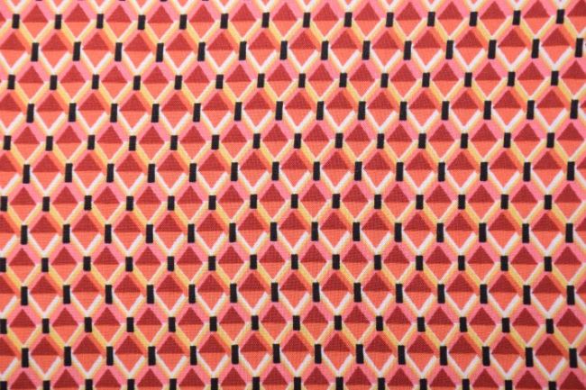 Viskózová látka v oranžové barvě s geometrickým vzorem 13312/056